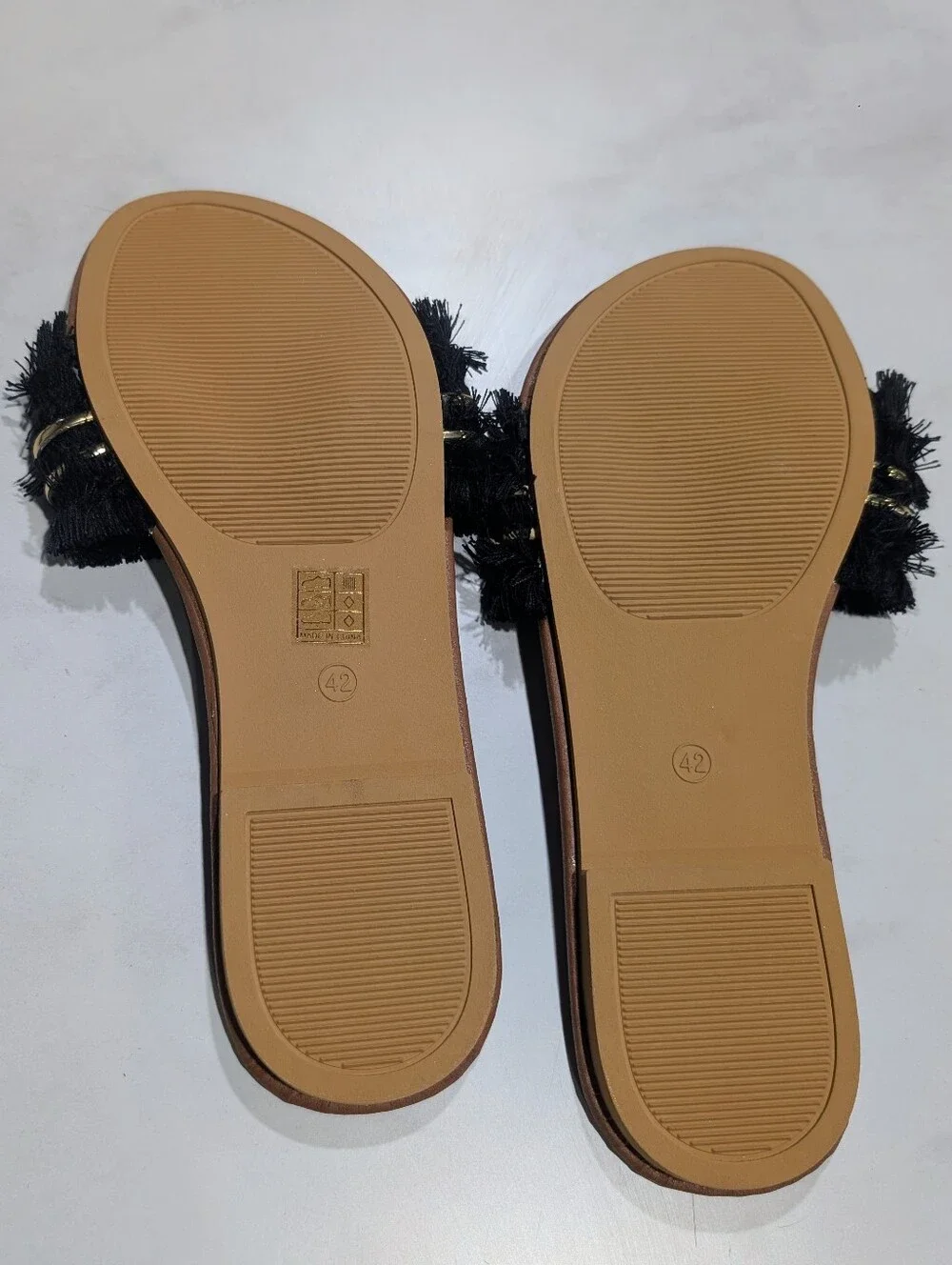 Black Fringe Slide Sandals
